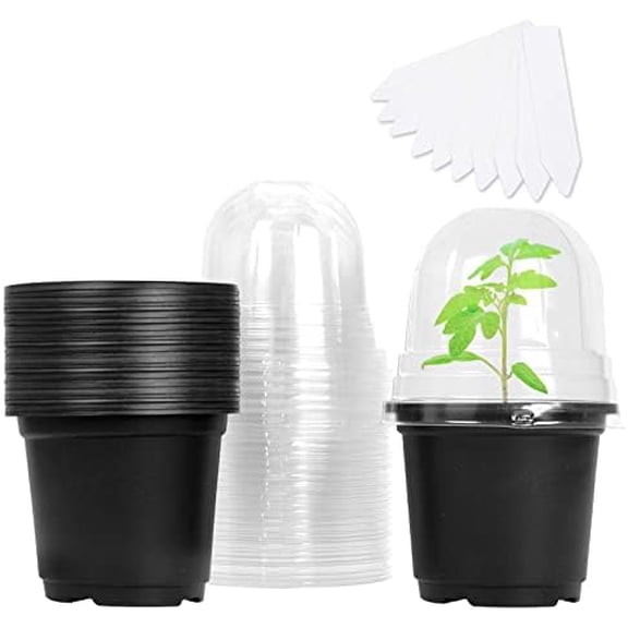 Plant Nursery Pots with Humidity Dome 4" Soft Transparent Plastic Gardening Pot Planting Containers Cups Planter Small Starter Seed Starting Trays for Seedling with 10pcs Plant Labels，30 Sets…