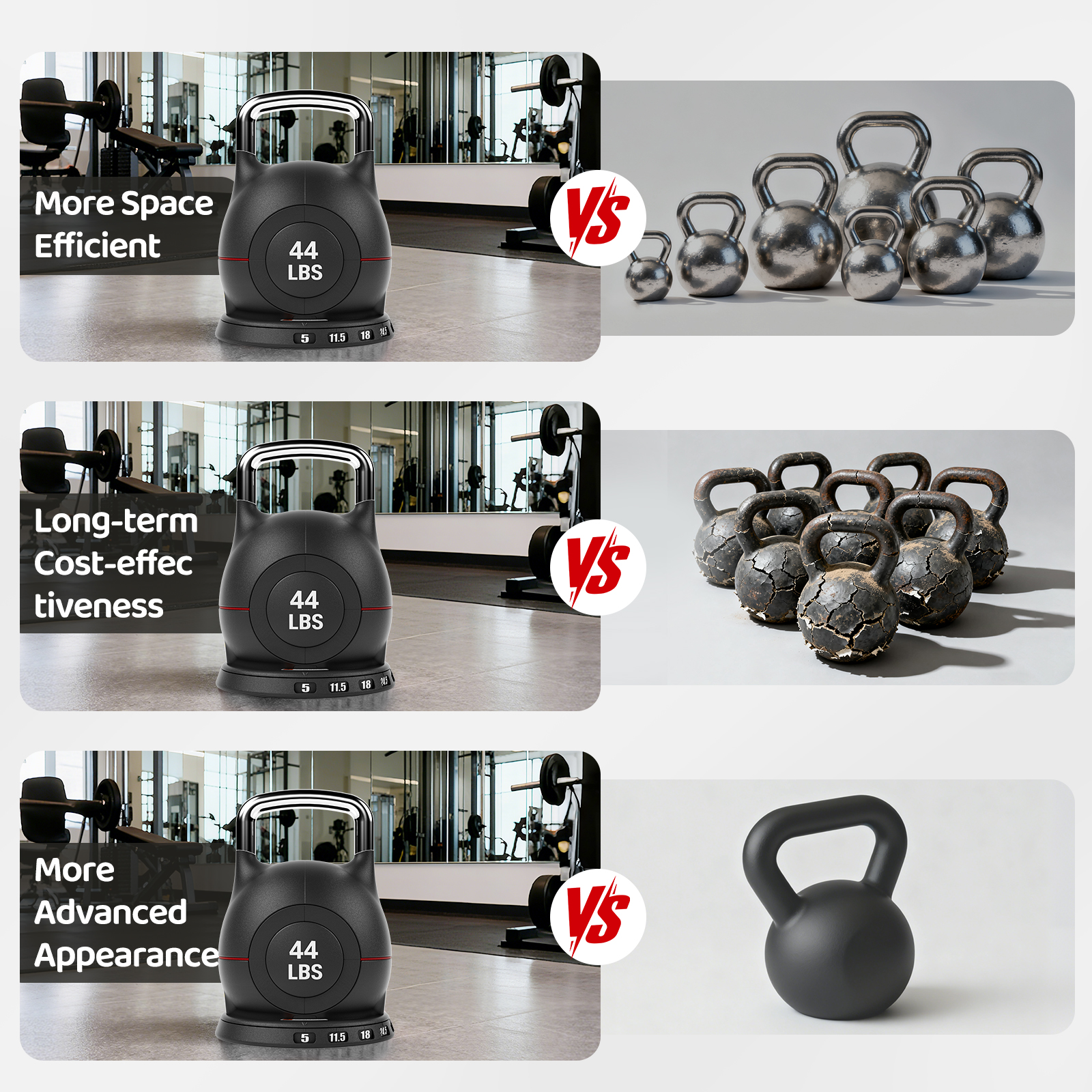 TLGREEN Adjustable Kettlebell Set- 7 Weights (22.5lb/44lb), Quick-Change Weight Dial and Weight Plate Safety Lock, for Full-Body Workout & Cross-Training