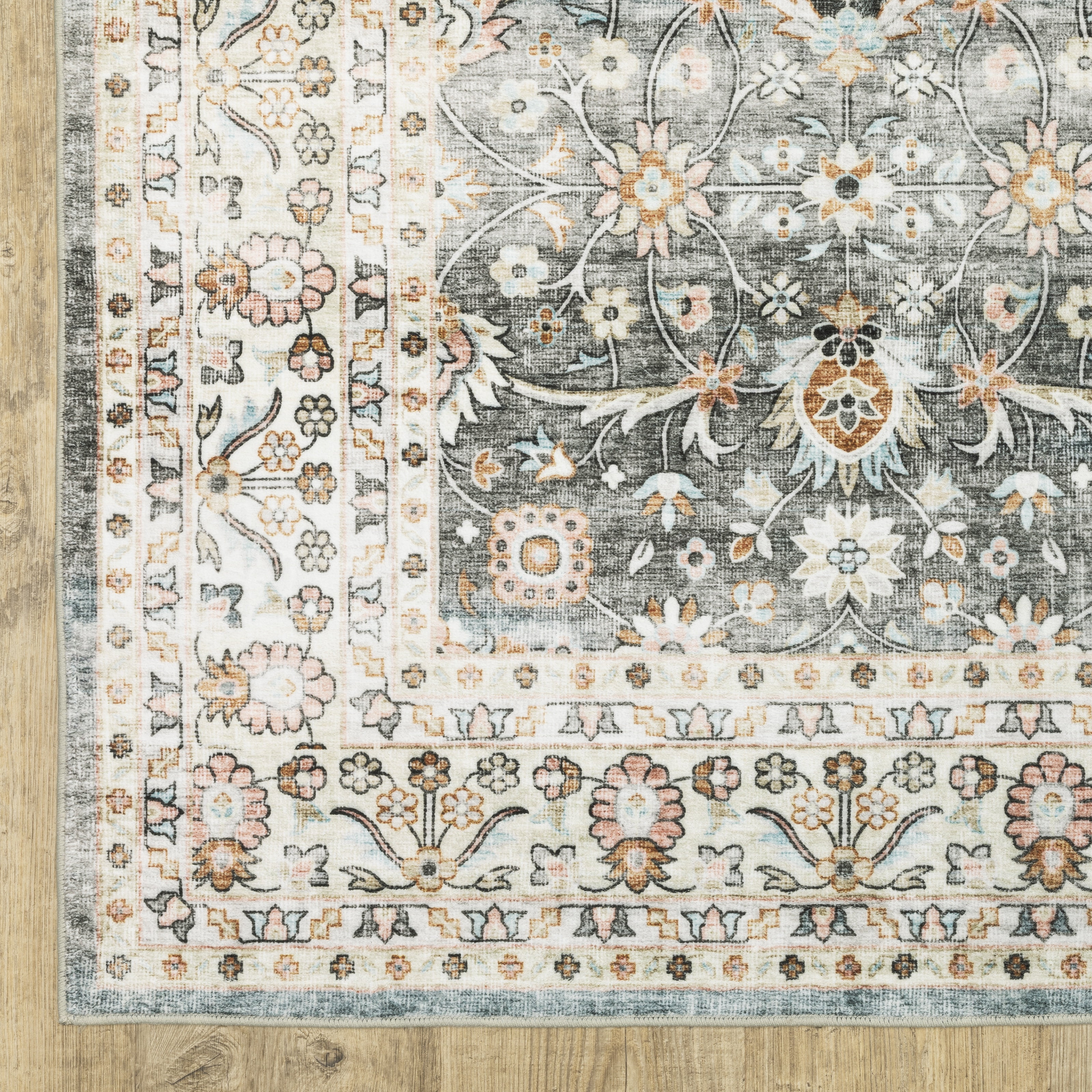 Avalon Home Sebastian Vintage Bordered Grey/ Ivory Washable Indoor Area Rug