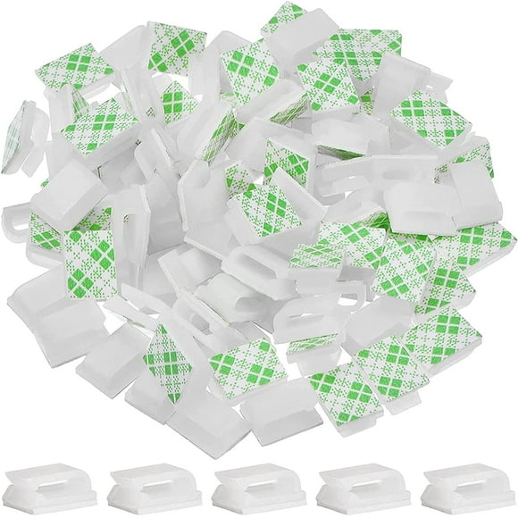 100 pieces of white adhesive cable clips, wire clips, cable ties for cable management, wire cable support