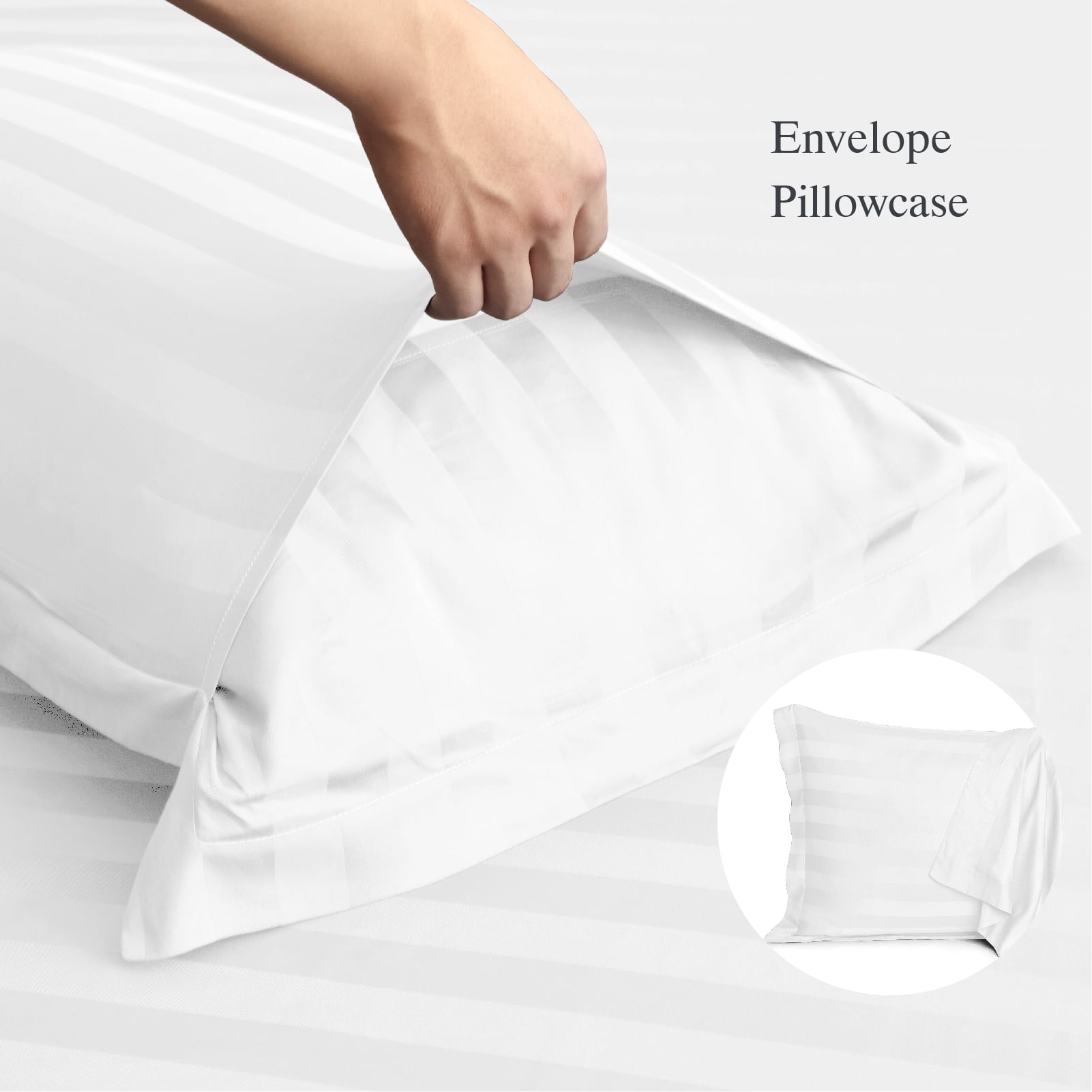 Lidoloka Luxury 100% Bamboo Bed Sheets Set King Size 4Pcs for Adult,16"Deep Pocket,Striped White