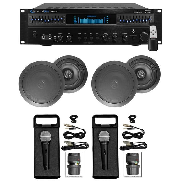 1500 Watt Home Karaoke Machine System (2) 6.5" Black Ceiling Speakers