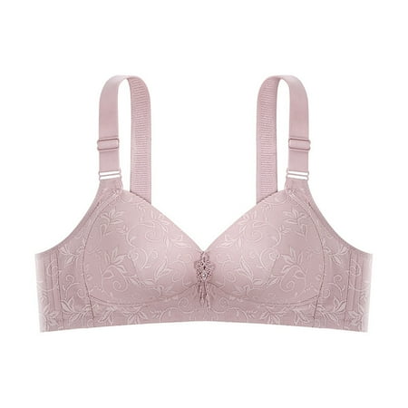 REORIAFEE Wireless Bras Women Gathered Together No Wire Bras Floral Prints Adjustable Straps Brassiere Comfy Spaghetti Straps Breathable Corset Underwear Comfortable Classic Support Lingerie Purple L