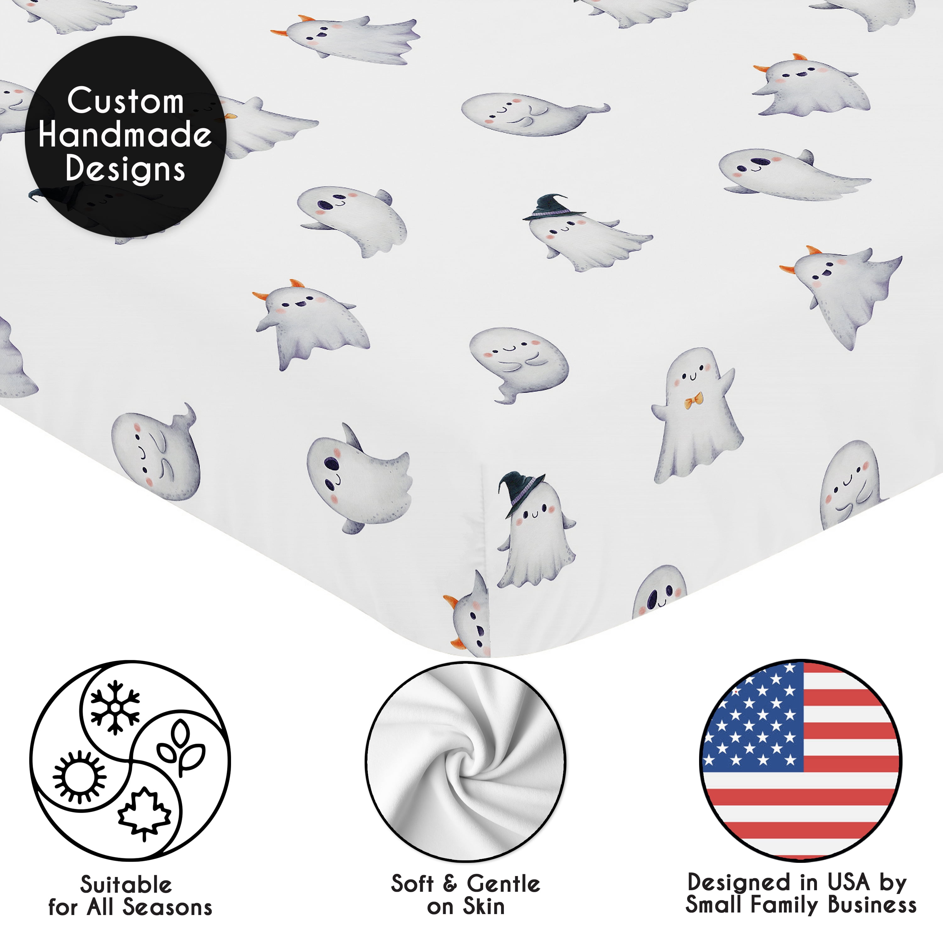 Sweet Jojo Designs Seasonal Halloween Ghosts Boy, Girl, Unisex/Gender Neutral Fitted Crib Sheet