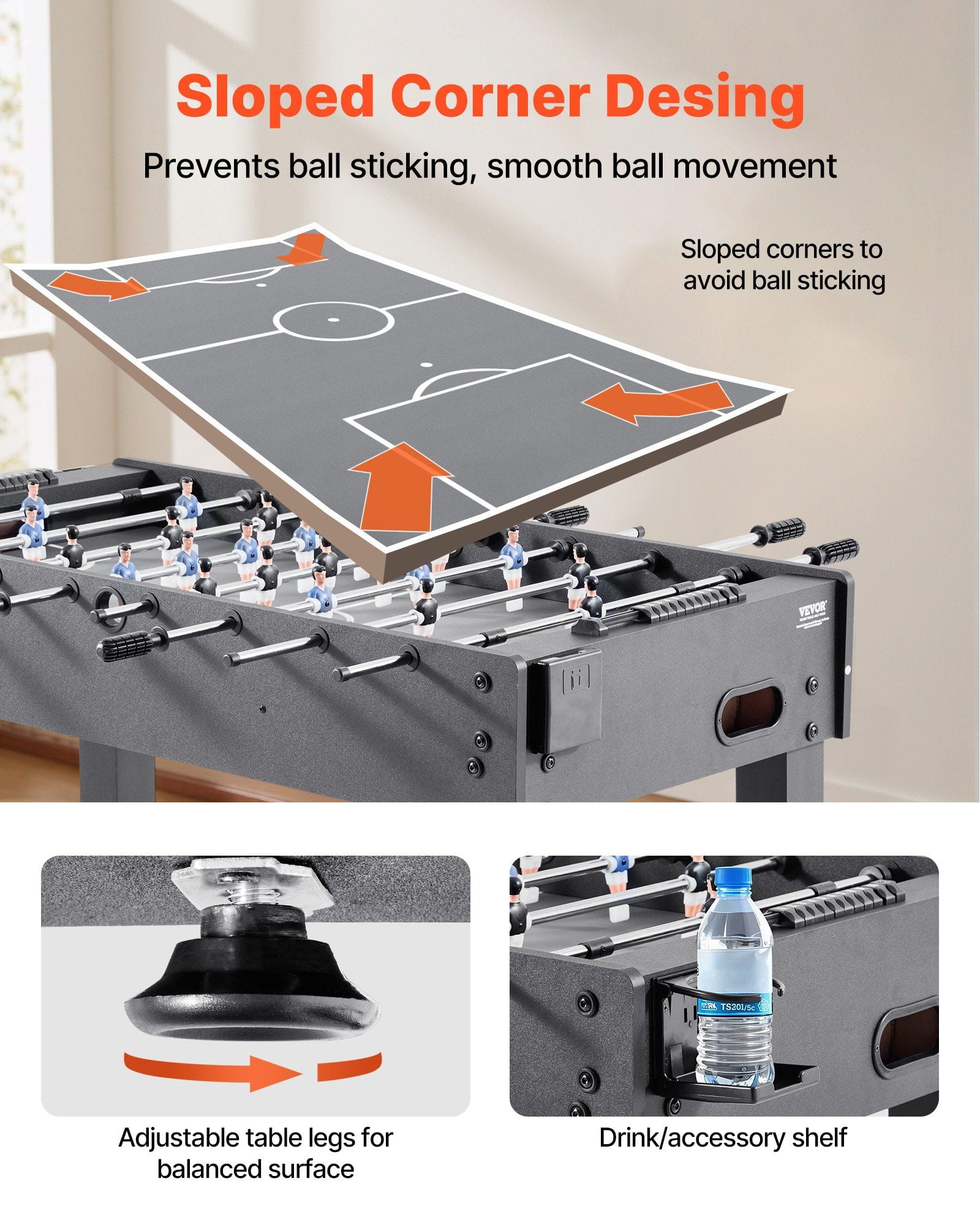 Durable Full-Size 48" Foosball Table Set  Includes 2 Soccer Balls, Score Tracker & 2 Drink Holders  Ideal for Home, Family Game Nights & Rec Rooms