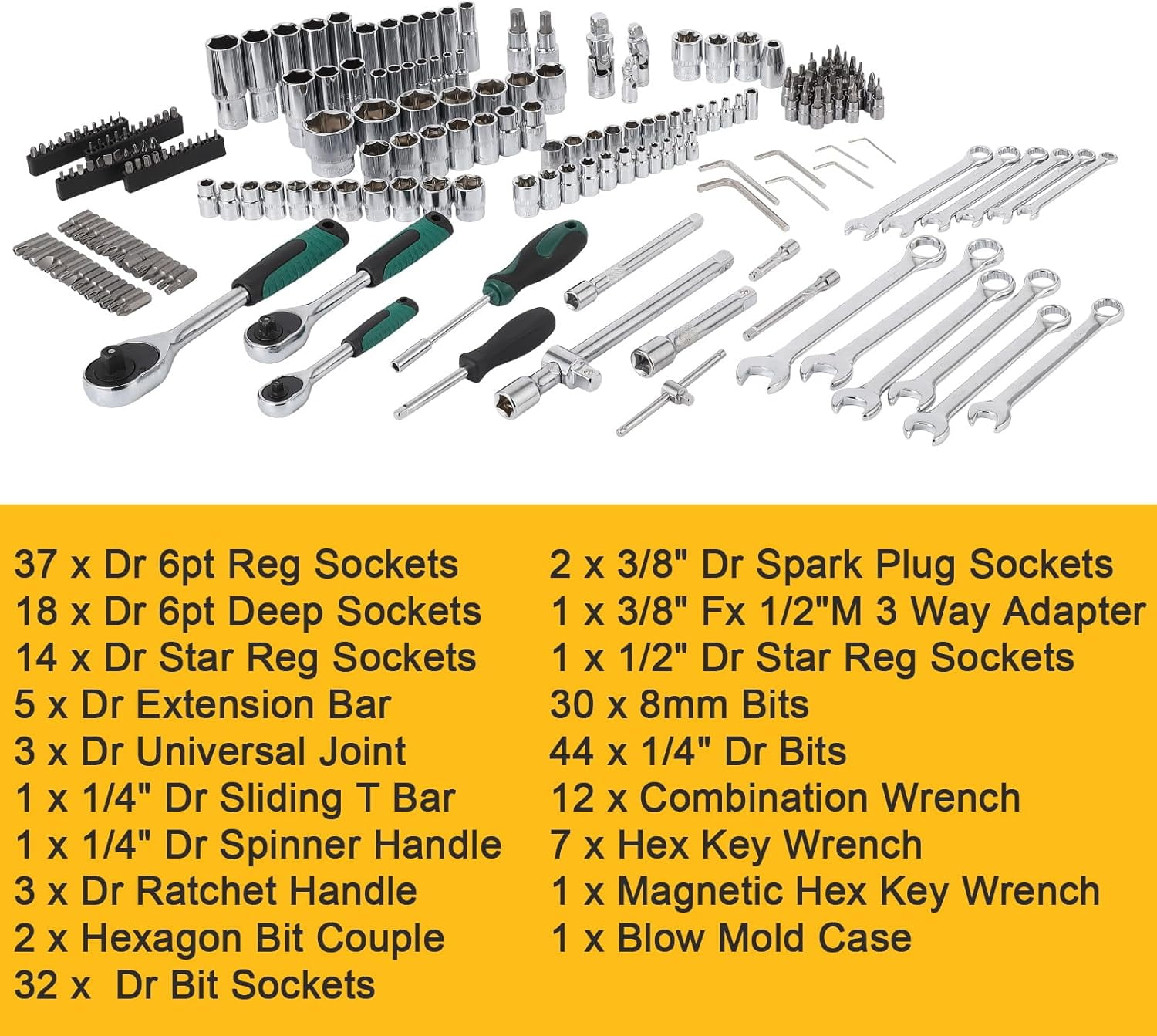 PIONEERWORKS  Toolbox with Tools,216 Piece Basic Household Tool Kits,  Mechanic Tool Set Ideal for Home Improvement, Hand Tool Kit with Plastic Toolbox Storage Case