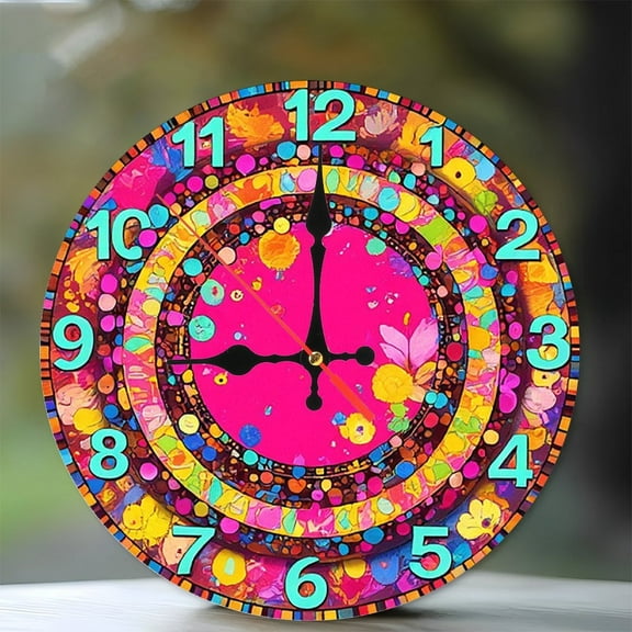 Colorful Psychedelic Wall Clock Home Decor 10-Inch Silent Wooden Wall Clock, Battery Operated (AA Batteries Not Included), Artistic Home Decor