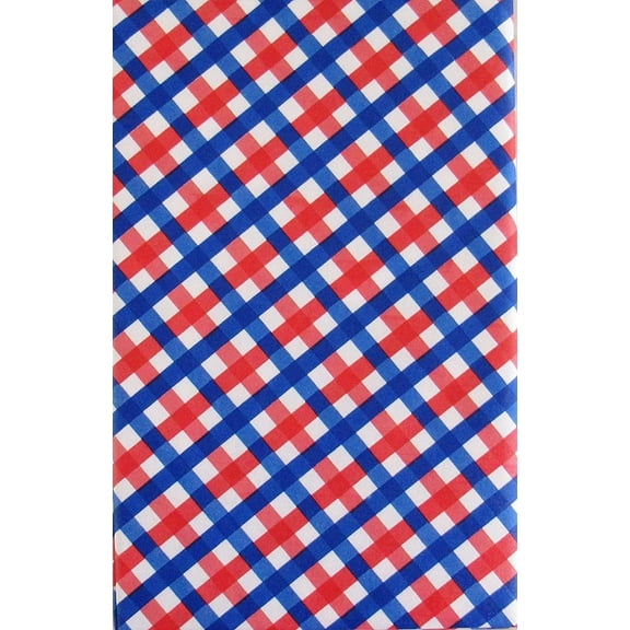 Patriotic Red, White and Blue Check Pattern Vinyl Flannel Back Tablecloth