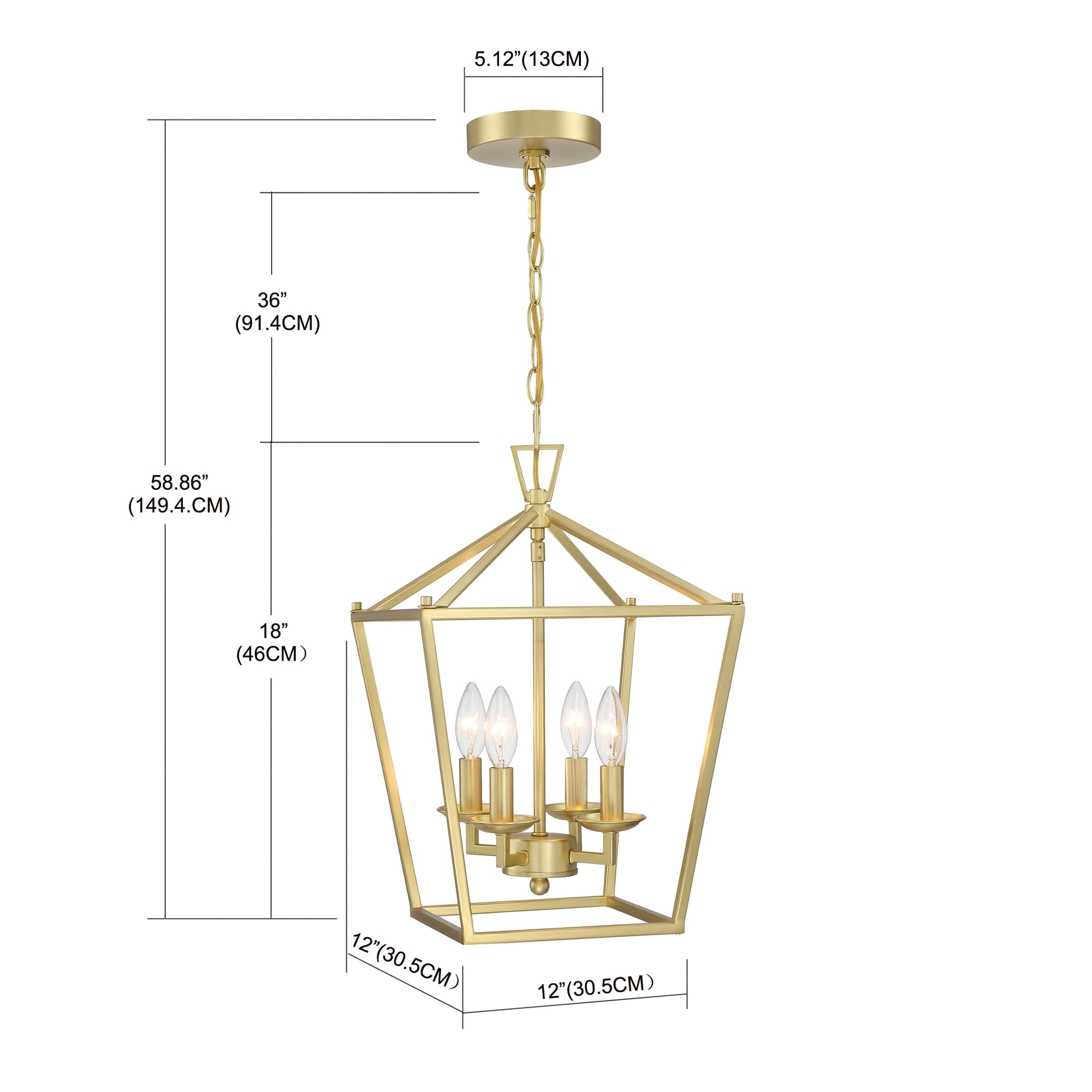 12" 4-Light Gold Pendant Lighting for Kitchen Geometric Ceiling Mount Light Fixture with Adjustable Hanging Chain for Dining Room, Hallway