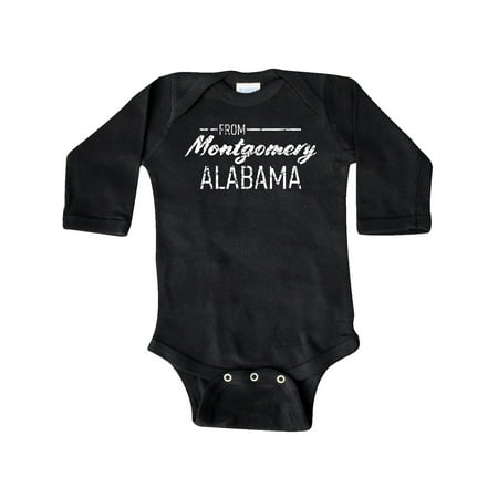 

Inktastic From Montgomery Alabama in Distressed White Text Gift Baby Boy or Baby Girl Long Sleeve Bodysuit