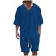 thumbnail image 1 of Blusa de Manga Corta Hombres de Moda Casual Sólido Turndown Top Blusas Traje Conjunto, Traje de Dos Piezas para Diario Y Casual, 1 of 6