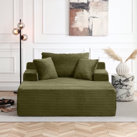 Vanress 56" W Chaise Lounge Chair Indoor, Oversized Corduroy Upholstered Boneless Sofa, Deep Seat Reading Chairs Sleeper Couch, Cloud Sofas Couches for Living Room Bedroom, No Assembly, Green