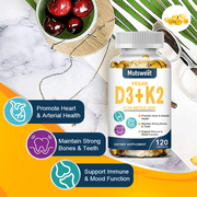 Mutsweet Vegan Vitamin D3 + K2 MK7 Supplement, 5000 IU, 120 Count
