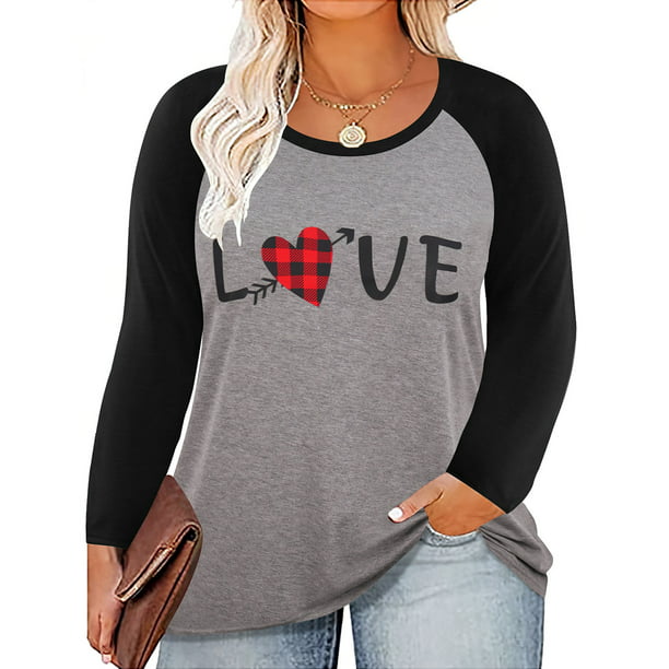 TIYOMI Plus Size Tops For Women Valentines Day Pullover LOVE Heart Long ...