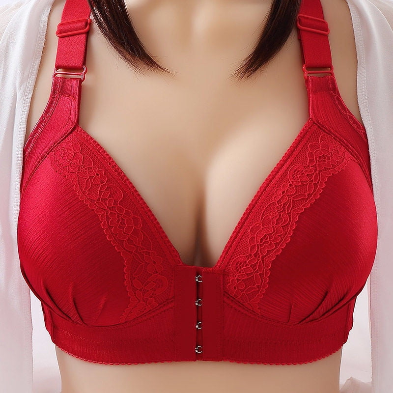 Sora Bra for Older Women Front Closure,Sexy Lace Bras 5D Shaping Push Up  Seamless No Trace Beauty Back Sports Comfy Wire-Free Bra,Ultimate Lift  Wireless Bra (Color : Wine red-1pc, Size : L) 