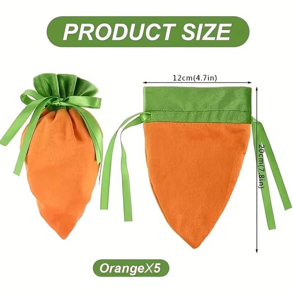 5-Piece Carrot Velvet Gift Bag Set, Drawstring Party Favor Bundle for Easter Treats, Small Gifts & Holiday Celebrations
