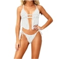 thumbnail image 2 of LEKWK Textured Bikini Sets for Women 2 Piece Halter Neck Swimsuit Shell Detail Split Front Top Tie Side Cheeky Bottom Boho Vacation Beach Outfits, 2 of 7