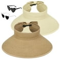thumbnail image 3 of AEDAMURRA 2 Pcs Women Sun Straw Hats Floppy UPF 50+ Foldable Summer Sun Hats for Beach with Glasses Khaki and Beige, 3 of 7