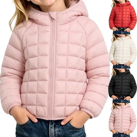 Lutiedan Puffer Jackets for Girls Quilted Hooded Zip Up Outwear Casual Warm Long Sleeve Winter Coats Size 0-8