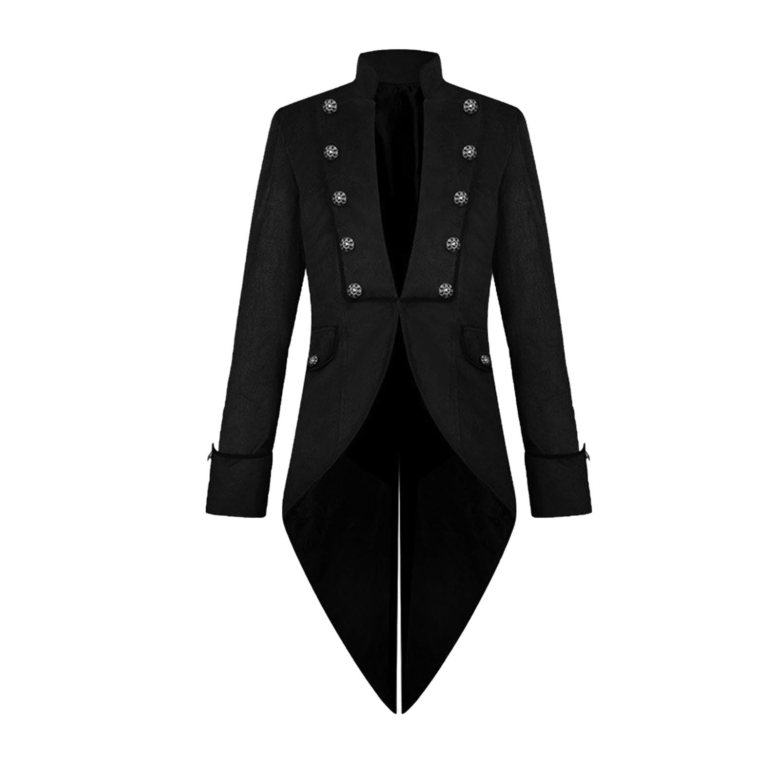 Mens Vintage Gothic Long Steampunk Formal Tailcoat Jacket Gothic Victorian Tuxedo Frock Coat Costume for Halloween 