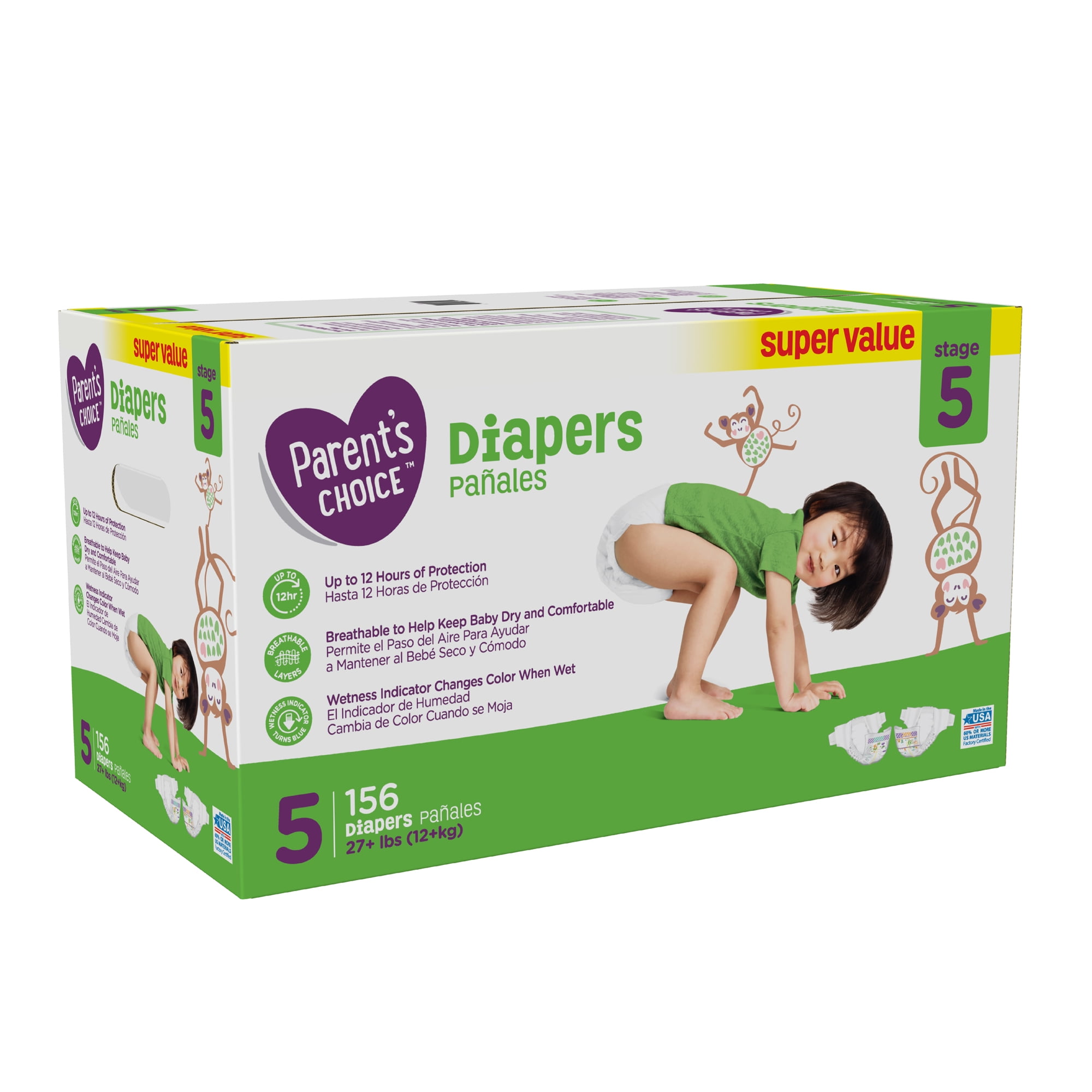 Parent's Choice Diapers, Size 5, 156 