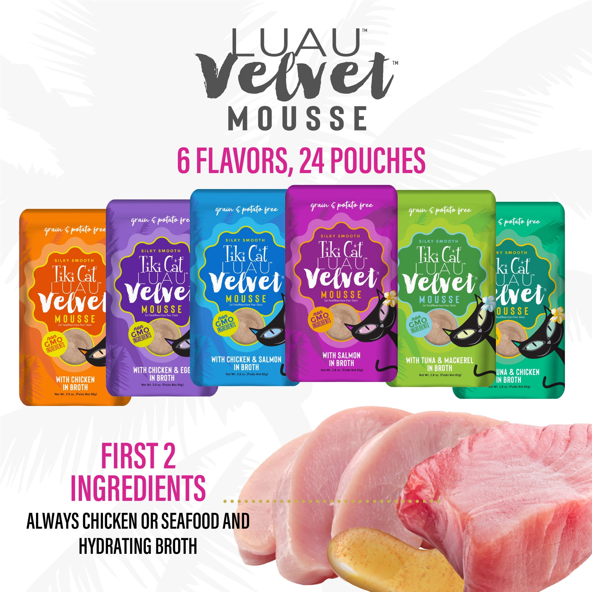 Tiki Cat Luau Velvet Mousse Wet Cat Food, 24 Count Mega Pack 2.8 oz. Pouch (24 Count)
