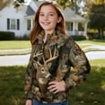 thumbnail image 3 of Uorisanigo Girls Half Zip Collar Sweatshirt Casual Long Sleeve Pullover Crop Tops Oversized Deer Hunting Camo Forest Quarter-Zip Pullover Jacket Fall Fashion Outfits Clothes Kids Hoodies, 3 of 7