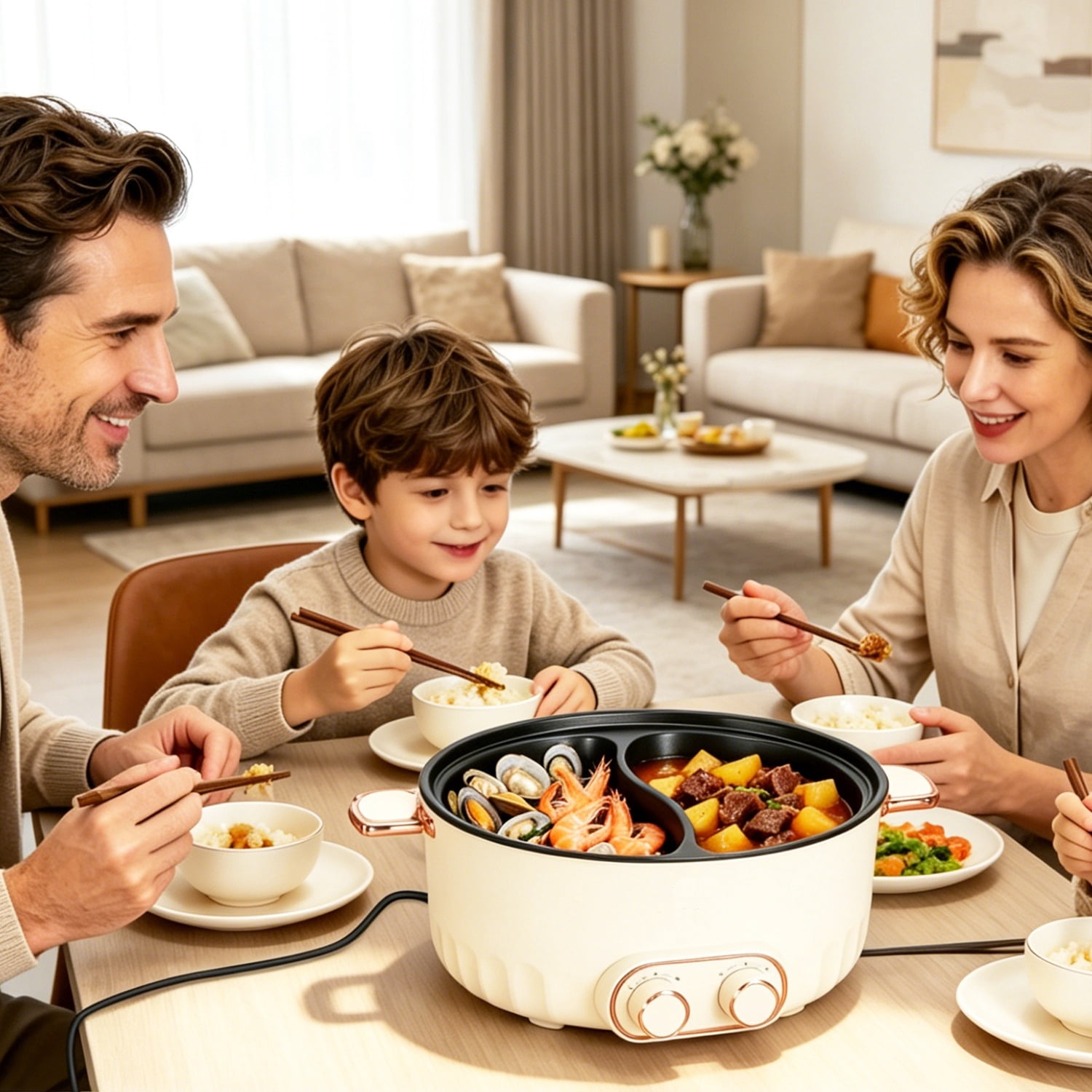6L Electric Hot Pot with Divider Dual Flavor Non-Stick for Family Gathering