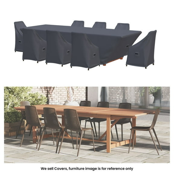 Covers & all 8-Person Outdoor Patio Dining Set Covers for Tempo Chairs and Table, Water-Repellent UV-Resistant Polyester with Tie-Downs