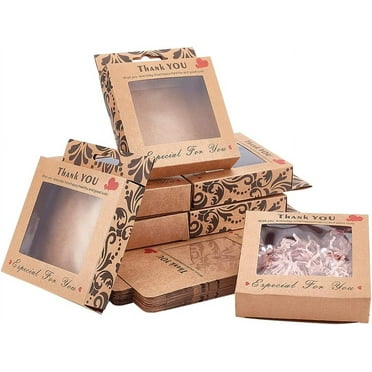 24pcs Gift Box Mini Kraft Paper Box with Clear Windows Thank You Box Soap Packaging Boxes Present Box for Selling Party Favor Treats and Jewelry Packaging 3.9x3.9x0.9inch DIY