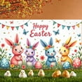 thumbnail image 3 of Pink Bunny Easter Banner Colorful Letters Peeps Backdrop Easter Eggs Carrot Decor Bunny Display for Easter Party Spring Celebration Kids Event, 3 of 4