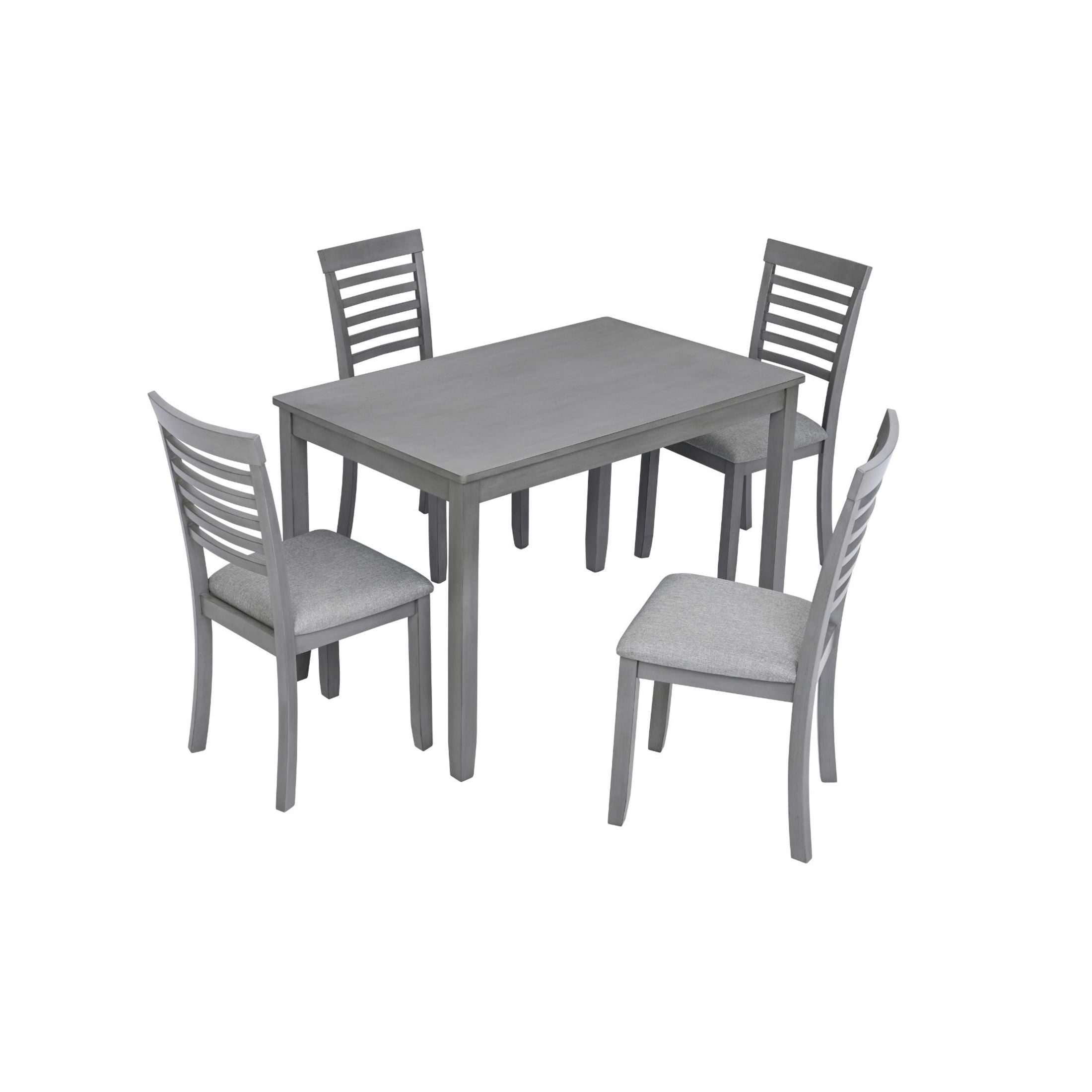 Noble House 5-Piece Farmhouse Dining Set, 45.5" Rectangular Wooden Table with Upholstered Chairs, Gray