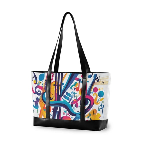 FORMRS Canvas Laptop Tote Bag for Women with 15.6" Computer Compartments Shoulder Handbag, Musical Pattern