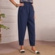 thumbnail image 4 of ICHUANYI Liquidación Moda Mujer Cintura Elástica Casual Color Puro Pierna Recta Algodón Lino Pantalones De Bolsillo Recortados ICHUANYI WER2023082205025, 4 of 9