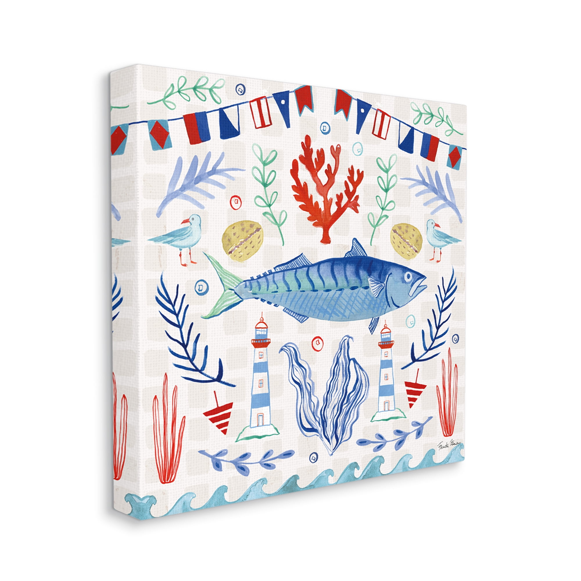 Stupell Industries Maritime Sea Life Pattern Animals & Insects Painting Gallery Wrapped Canvas Print Wall Art, 36 x 36