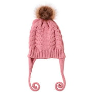 dailooas Parent-child Warm Crochet Knitted Hat Beanie Braid Bobble Cap Xmas (Pink)