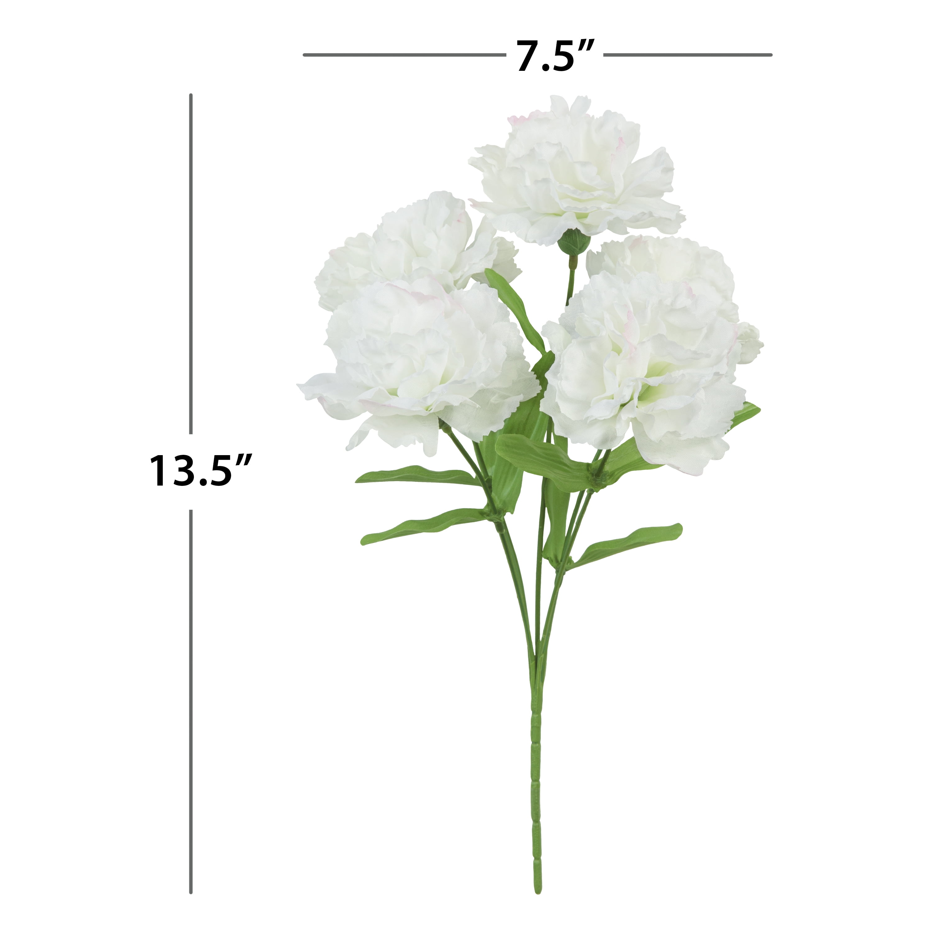 (4 pack) 13-inch Artificial Silk White 5 Heads Carnation Flowers Pick, for Indoor Use, by Mainstays