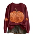 thumbnail image 4 of Halloween Hoodie Pumpkin Season Themed Printed Hooded Sweatshirts Women Fall Pullover Tops (A2-Brick Red XXL), 4 of 4