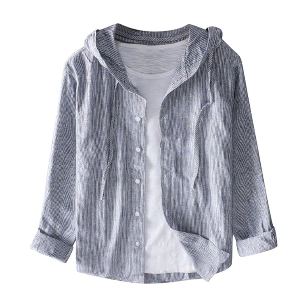Camisa de lino con capucha y manga larga para hombre, ideal para la primavera/verano, con protección solar, confeccionada en lino, diseño moderno, ideal para el trabajo, las vacaciones o el día a d