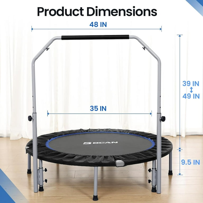  BCAN 40 Foldable Mini Trampoline, Fitness Rebounder with  Adjustable Foam Handle, Exercise Trampoline for Adults Indoor/Garden Workout  Max Load 330lbs : Sports & Outdoors