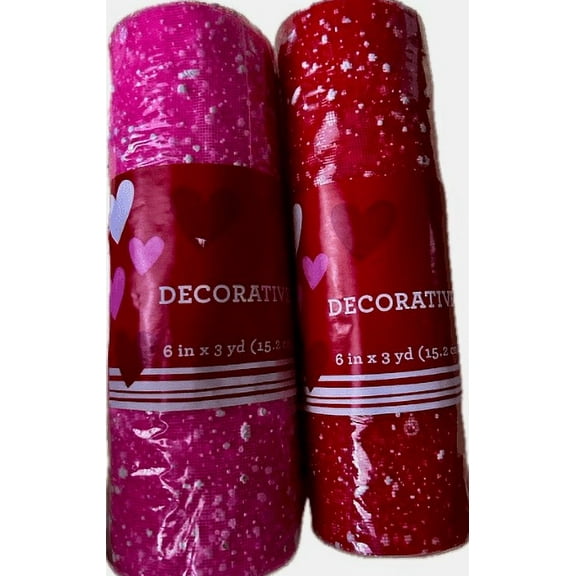 Decorative Mesh Ribbon Roll, 6 in x 3 yd, Pink and Red, 2-Pack