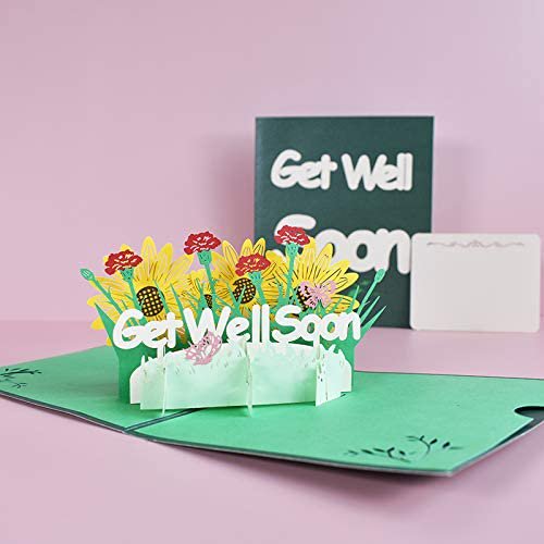 Obtenez Bien Bientôt Carte Sympathie Pop Up Cartes Fleurs Guérison Floral 3D Cartes de Voeux Carte Postale