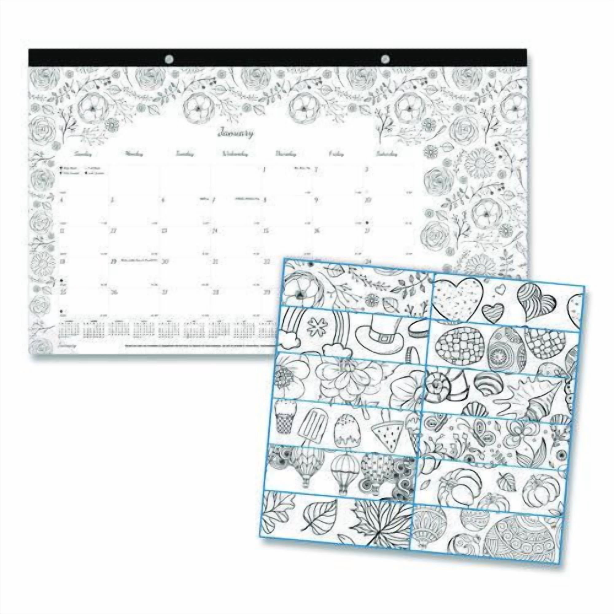 Monthly Desk Pad Calendar, Monthly Coloring Artwork, 17.75 x 10.88, Black Binding, Clear Corners, 12-Month (Jan to Dec): 2026 | Bundle of 10