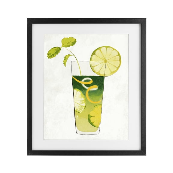 Stupell Industries Modern Summer Cocktail Lime Mint Black Framed Print Under Glass, 13 x 16, by Lorenzo Collective