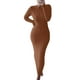 thumbnail image 1 of VISgogo Vestido de Punto de Manga Larga para Mujer, Patrón de Ganchillo Color sólido Acanalado Cuello Redondo Casual Fiesta de Club Largo de una Pieza VISgogo  moda, 1 of 5