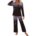 thumbnail image 4 of Oalirro Womens Pajamas Set Casual Long Sleeve Top with Long Pants Homewear 2 Piece Pjs Set with Long Pants Purple,S, 4 of 6