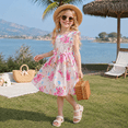 thumbnail image 3 of IPIO Girls Floral Butterfly Print Dress with Ruffle Sleeves and Bow Accents, Summer A-Line Party Dress, 3 of 8