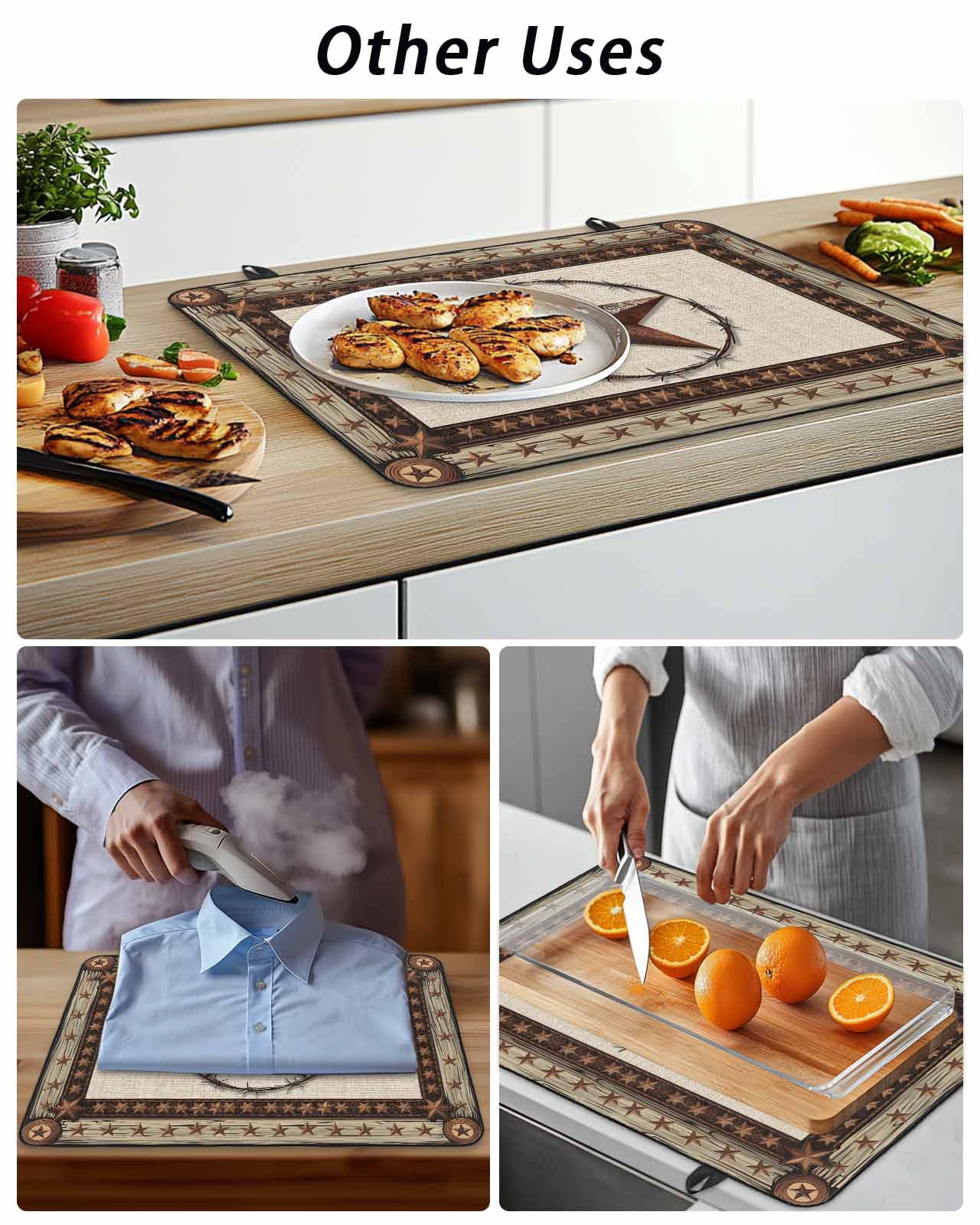 Stove Top Covers for Electric Stove, Country Texas Star Glass Stovetop Cover Protector, Brown Farmhouse Vintage Wooden Induction Cooktop Protector Oven Mat for Kitchen Countertop 24"x21"