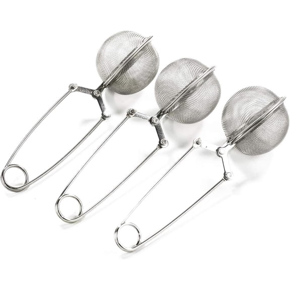 3 Pack Mesh Snap Ball Tea Strainer with Handle for Loose Leaf Tea and Mulling Spices Stainless Steel Strainer