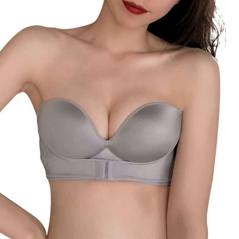 [Big Clear!]Strapless Bra Backless Bras Silicone Push up Bra for Women  Adjustable Shoudler Front Closure Bras